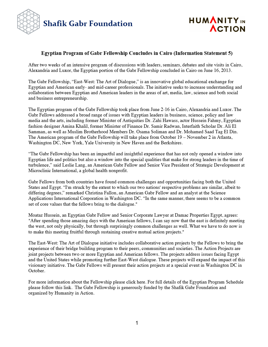 Egyptian program ends in Cairo