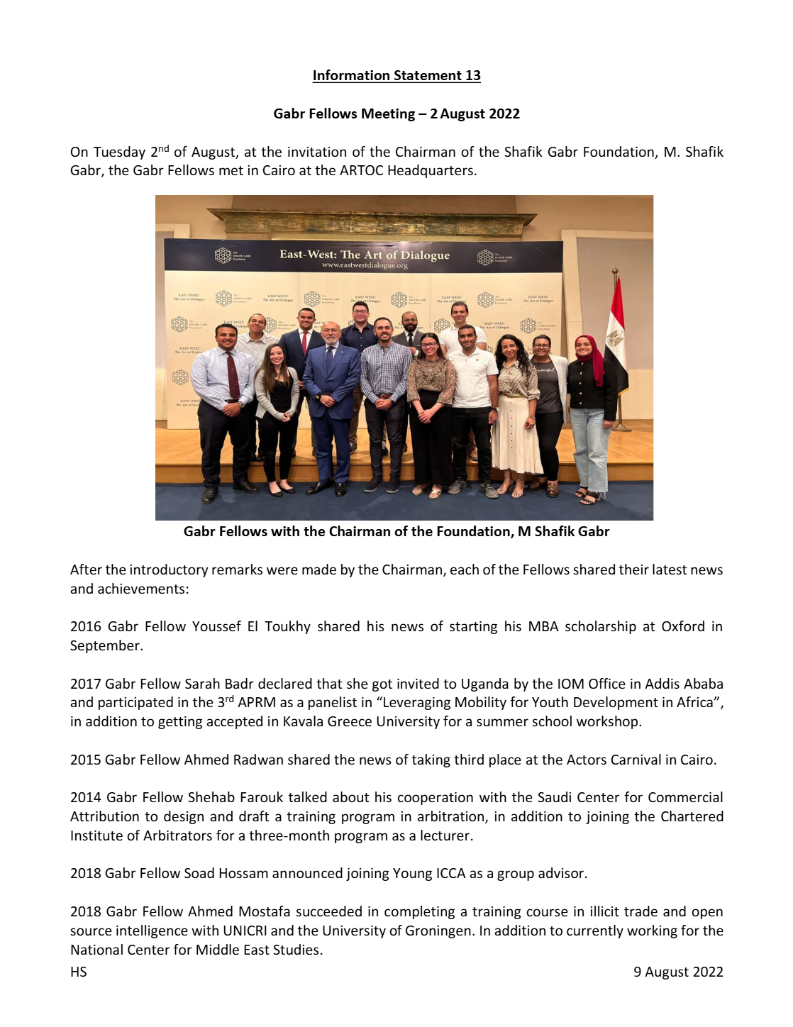 Gabr Fellows Meeting in Cairo – 2 August 2022