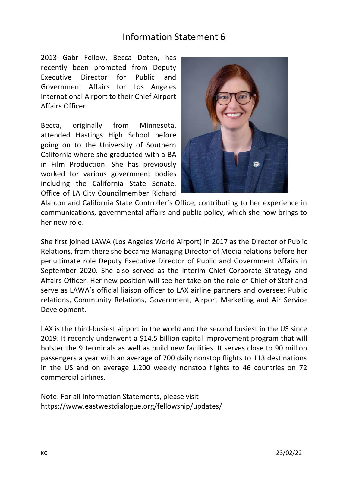 2013 Gabr Fellow Becca Doten Promoted to Chief Airport Affairs Officer for Los Angeles International Airport