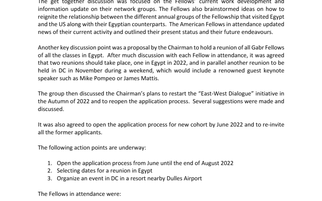 Gabr Fellows Meeting in Washington, DC – 25 April 2022