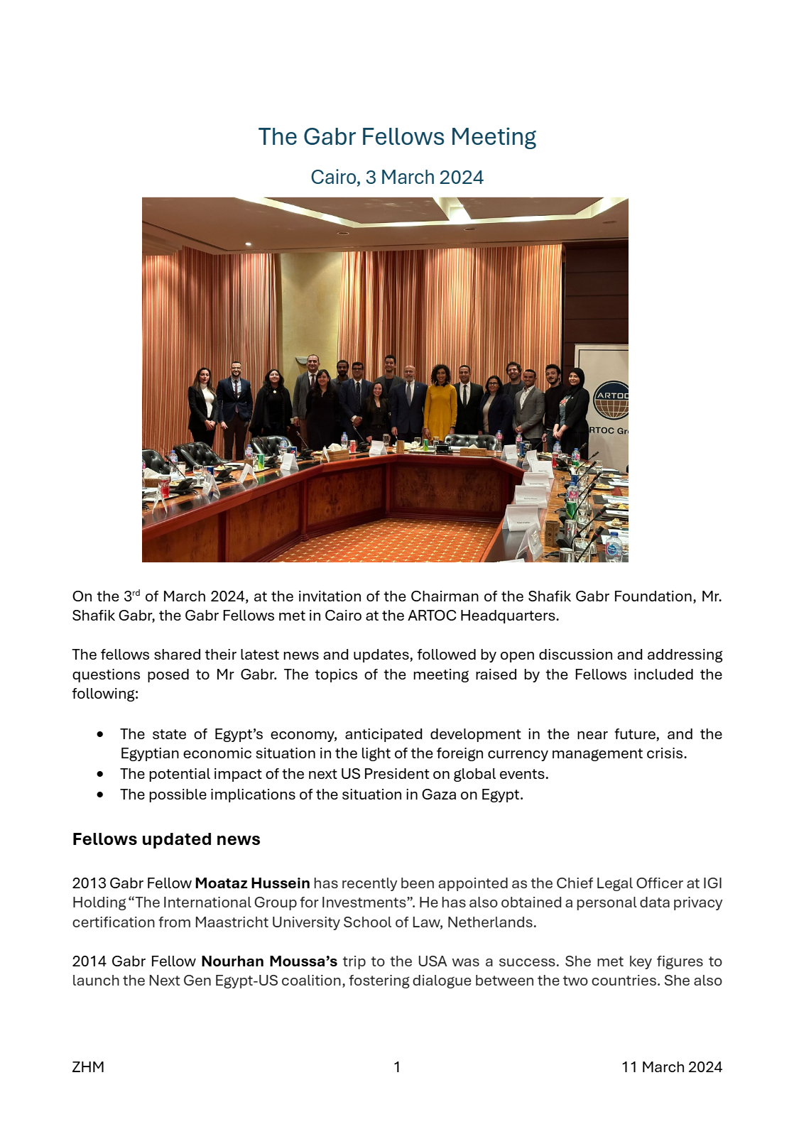 Gabr Fellows Meeting – 3 March 2024