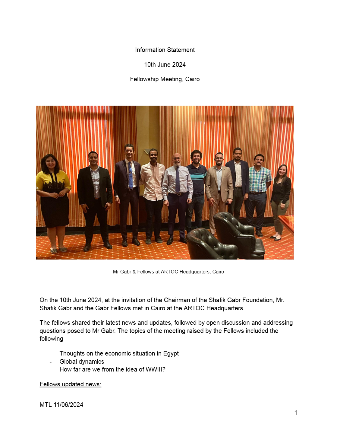 Gabr Fellows Meeting – 10 June 2024