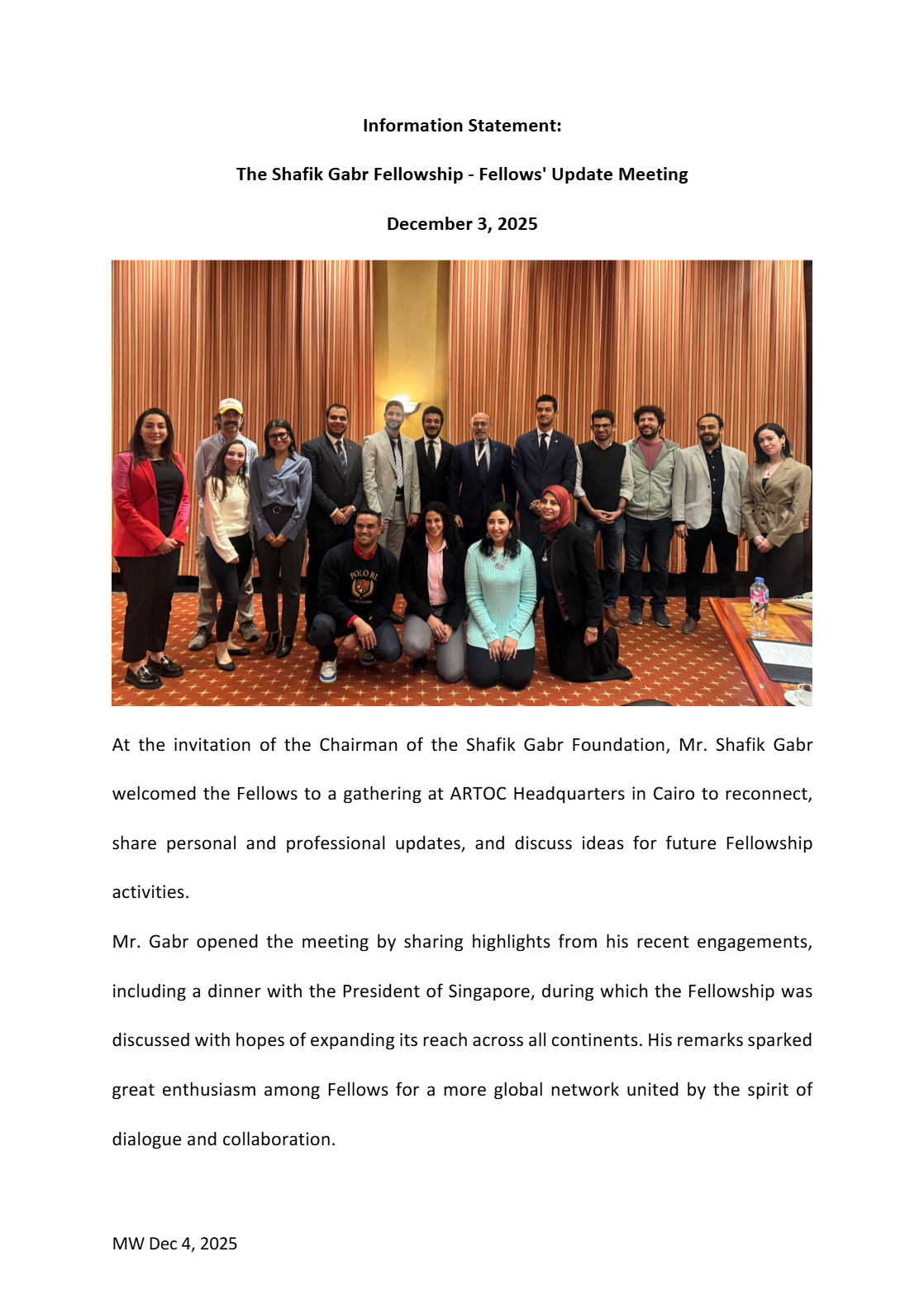 Information Statement 3rd December 2025